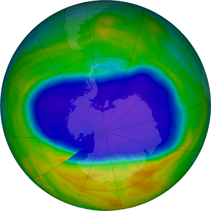 Antarctic ozone map for 23 September 2016